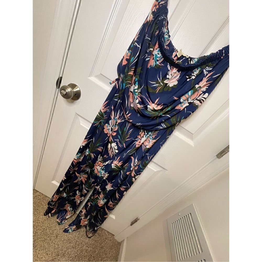 Women’s floral Large jumpsuit Sandiva blue strapless wide leg